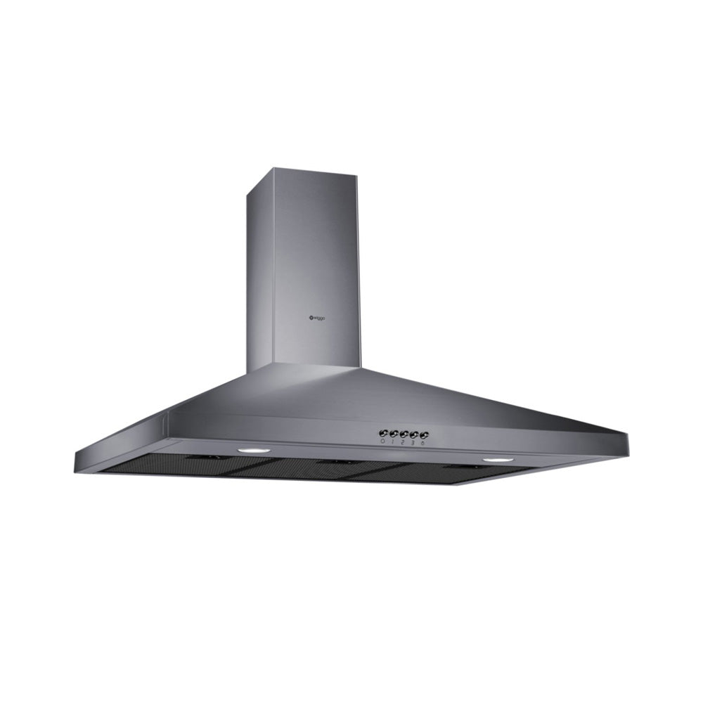 Wiggo WE‑C930P(G) – Wandschouw Afzuigkap 90 cm – Grijs – 600 m³/h – KNeeppenbediening – LED Verlichting – 5 jaar garantie