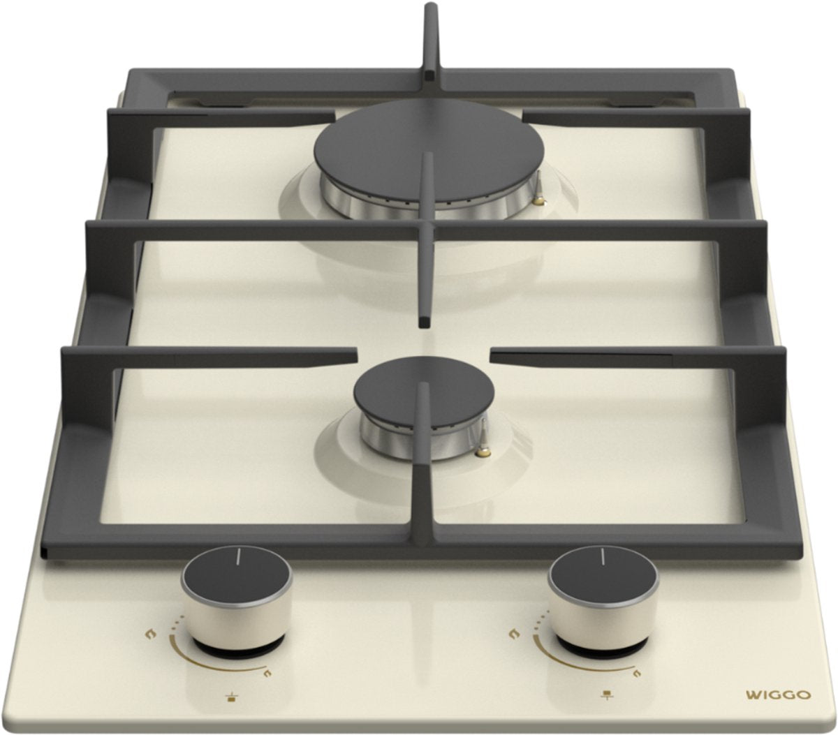 Wiggo WH-G332RD(C) - Inbouw Gaskookplaat - 30 cm - 2 Kookzones - Gietijzeren pannendragers - 5 jaar garantie - Crème Geëmailleerd