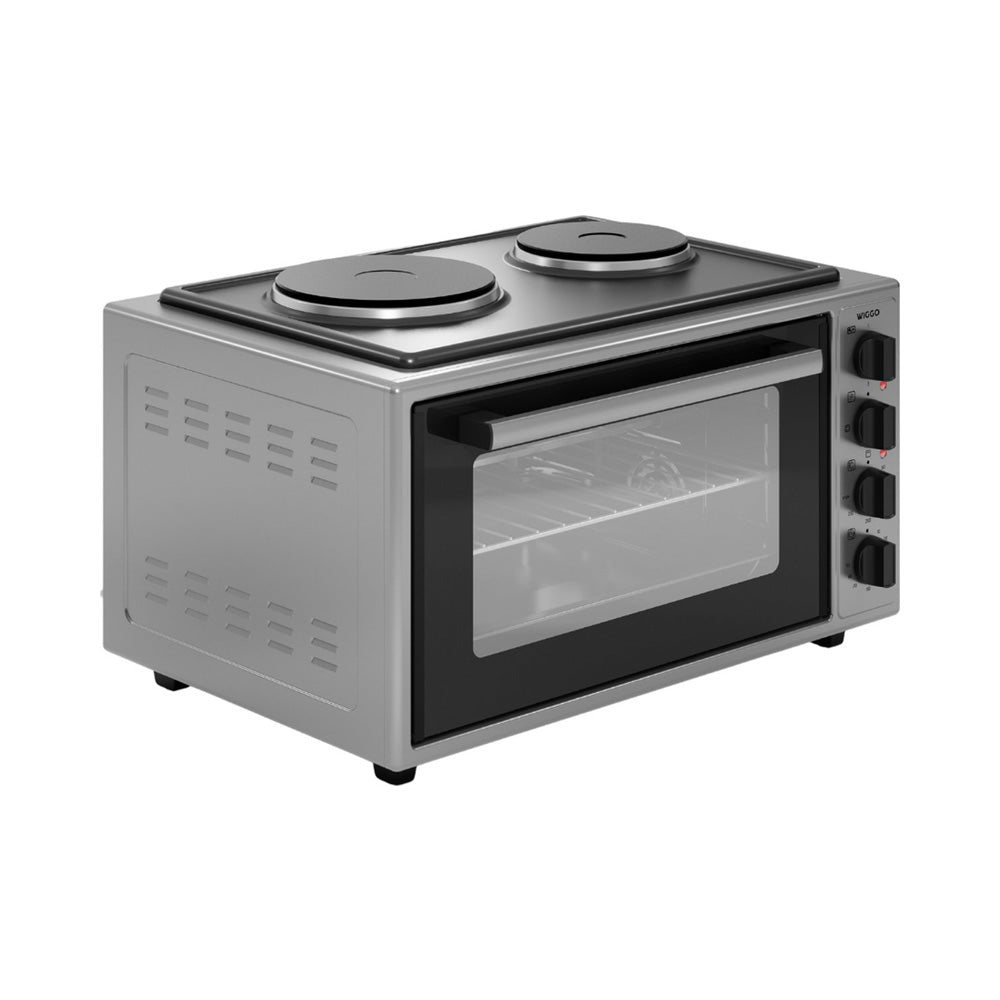 Wiggo WMO-E4562H(G) - Vrijstaande Mini Oven met kookplaat - Electrisch - 60 CM - 45 liter - 3534 W - 5 Jaar Garantie - Roestvrijstaal