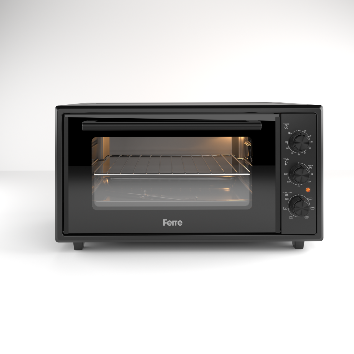 Ferre GFK-45TMO - Vrijstaande Mini Oven - 60cm - 45 liter - 2034 W - Dubbel Glas - 90min Timer -Zwart