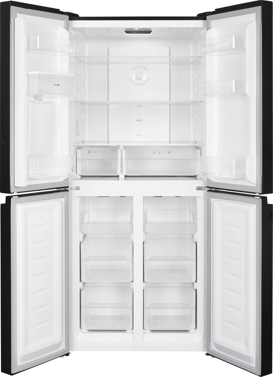 Wiggo WR-MD18(DX) - Amerikaanse Koelkast - Nee Frost - 4 deuren - Water Dispenser - Met Display - Super Freeze - 419 Liter - 5 jaar garantie - Donker Roestvrijstaal