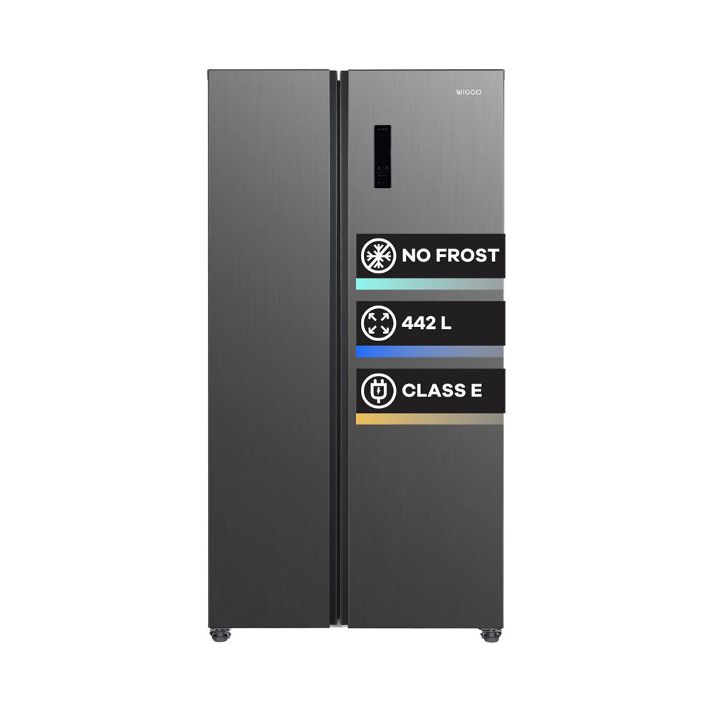 Wiggo WR-SBS18E(X) - Amerikaanse Koelkast - Nee Frost - 2 deuren - Display - Super Freeze - 442 Liter - 5 jaar garantie - Roestvrijstaal