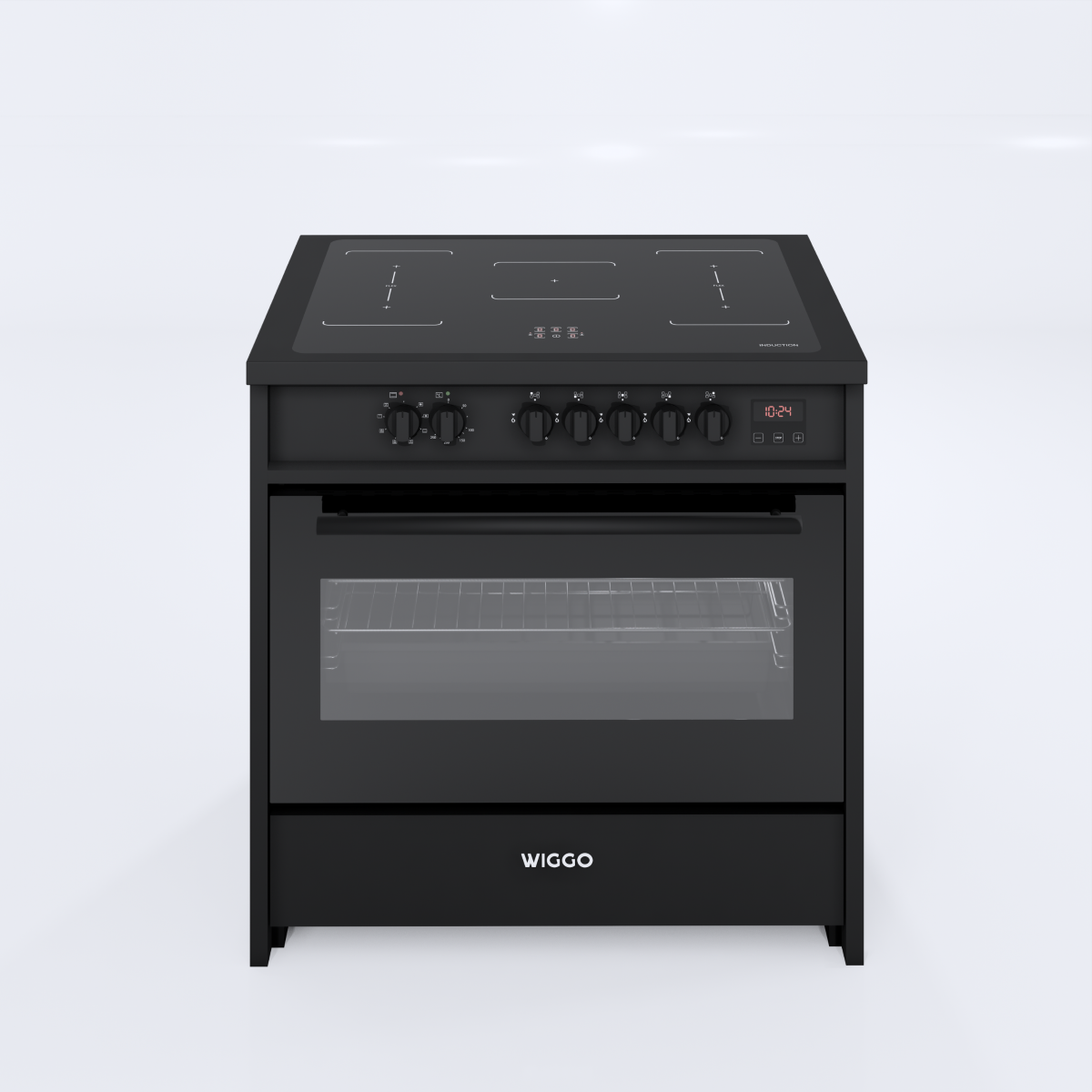 Wiggo WIO-E921A(BB) – Inductie Fornuis – 90 cm – 2 fasen (7.6 kW) – Oven 121L – 50-250°C – Metaal – Zwart