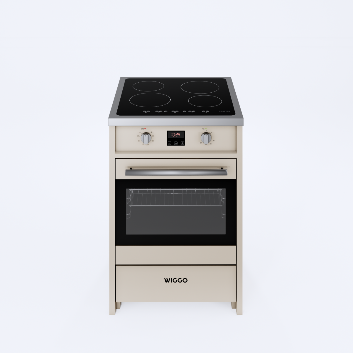 Wiggo WIO-E621A(CX) – Inductie Fornuis – 60 cm – 2 fasen (7.6 kW) – Oven 55L – 50-250°C – Metaal – Cream Inox