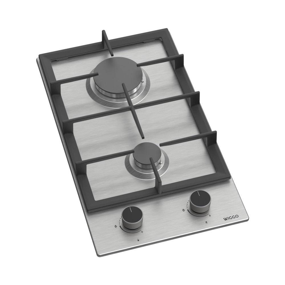 Wiggo WH-G332RD(X) - Inbouw Gaskookplaat - 30 cm - 2 Kookzones - Gietijzeren pannendragers - 5 jaar garantie - Roestvrijstaal