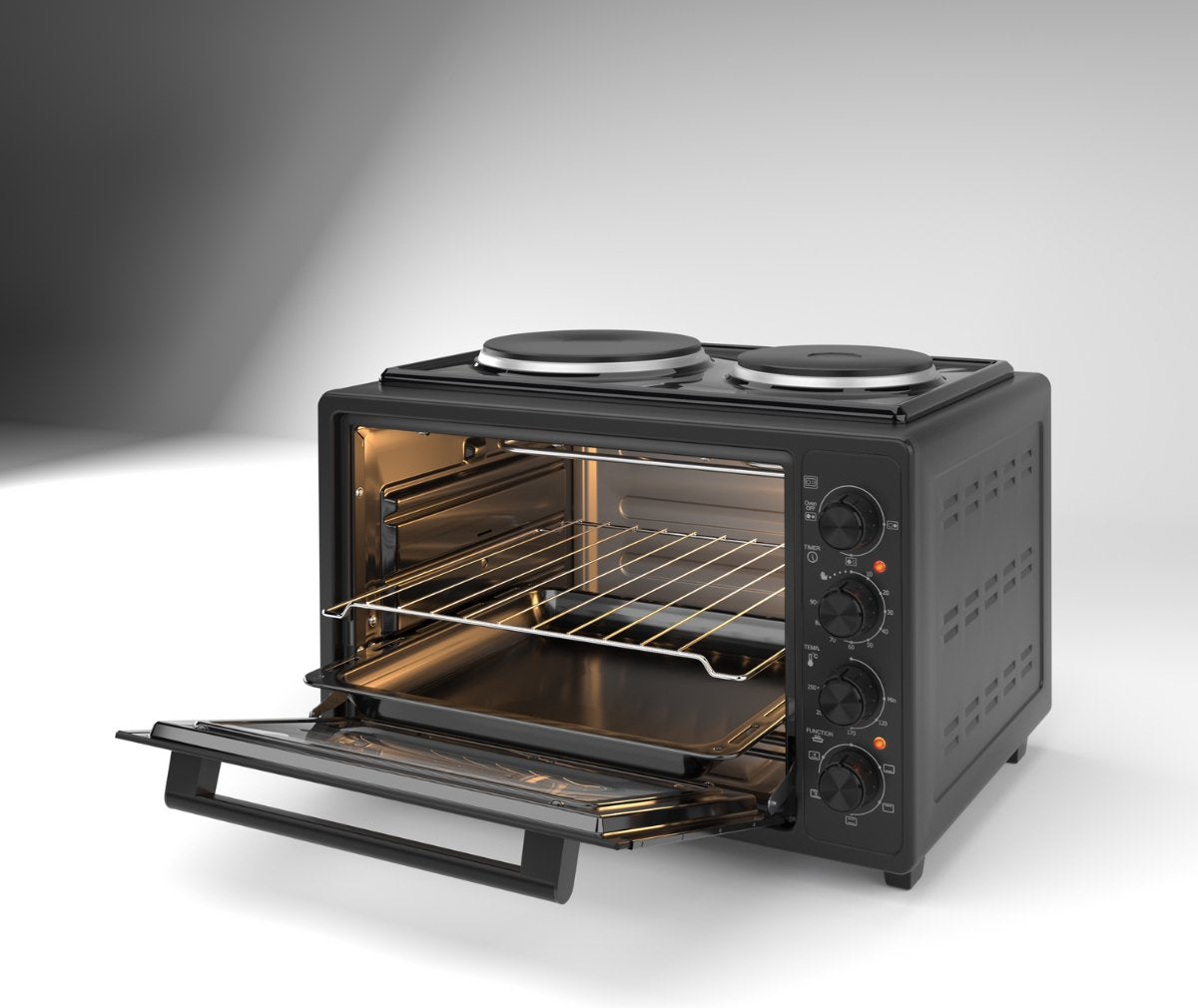 Ferre GFK-35TMOH - Vrijstaande Mini Oven met Kookplaten - 50 cm - 35 liter - 3334 W - Zwart