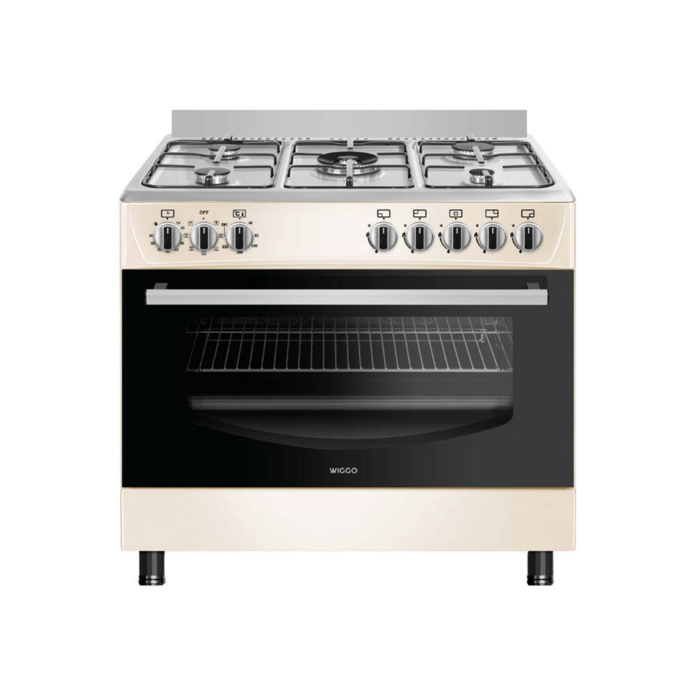 Wiggo WO-E905R(CX) - Gasfornuis - 5 Kookzones - 7 Ovenstanden - Wokbrander - Timer - 5 Jaar Garantie - Créme Rvs
