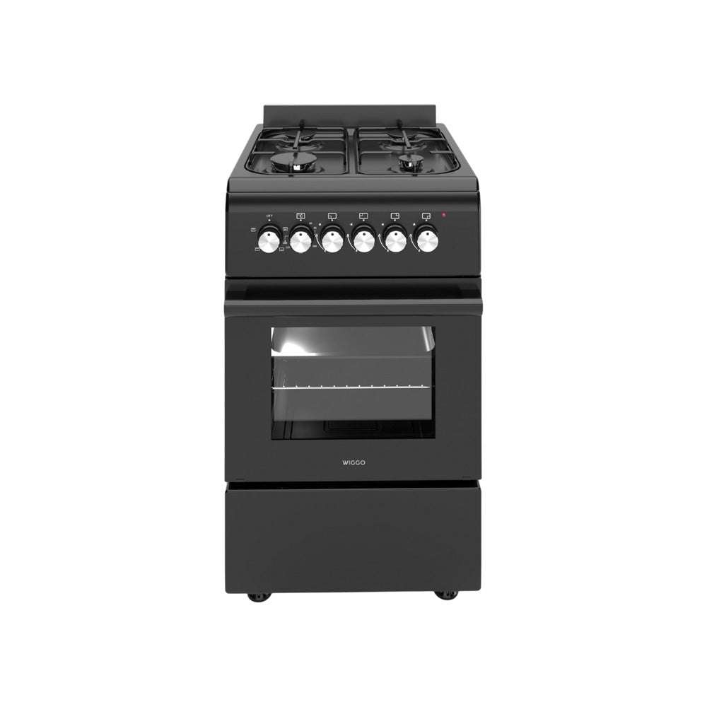 Wiggo WO-E503A(BB) - Vrijstaand - Gasfornuis met oven - 50cm breed - 52 Liter - 4 pitten - Energieklasse A - 5 jaar garantie - Zwart