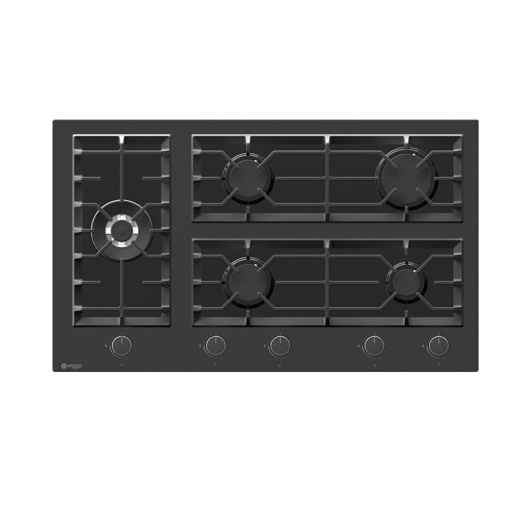Wiggo WH-G935GR(B)-2 Inbouw Gaskookplaat - 90 cm - Zwart