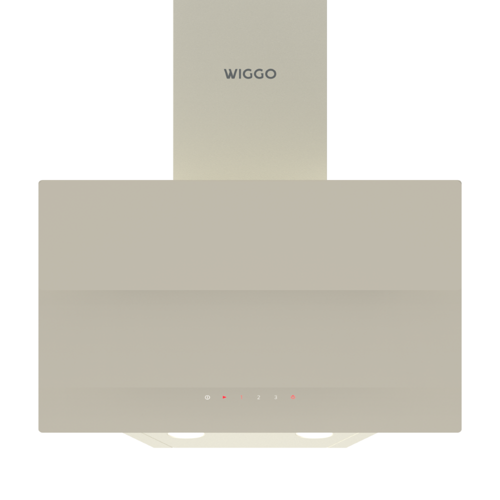 Wiggo WE-A533G(C) Schuine Afzuigkap - 50 cm - Creme, moderne wandafzuigkap met een minimalistisch design.
