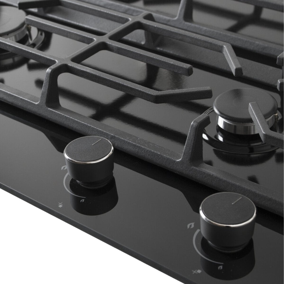 Wiggo WH-G935GR(B) - Inbouw Gaskookplaat - Glas op gas - Wok brander - 90cm - 5 Kookzones - Gietijzeren pannendragers - 5 jaar garantie - Zwart Glas