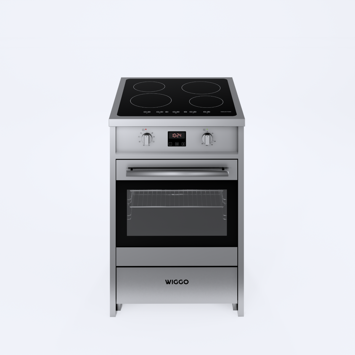 Wiggo WIO-E621A(XX) – Inductie Fornuis – 60 cm – 2 fasen (7.6 kW) – Oven 55L – 50-250°C – Metaal – Inox