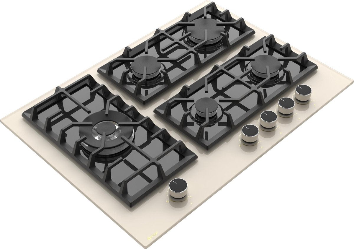 Wiggo WH-G735GR(C)-2 Inbouw Gaskookplaat - 70 cm - Creme met wokbrander en elektronische vonkontsteking.