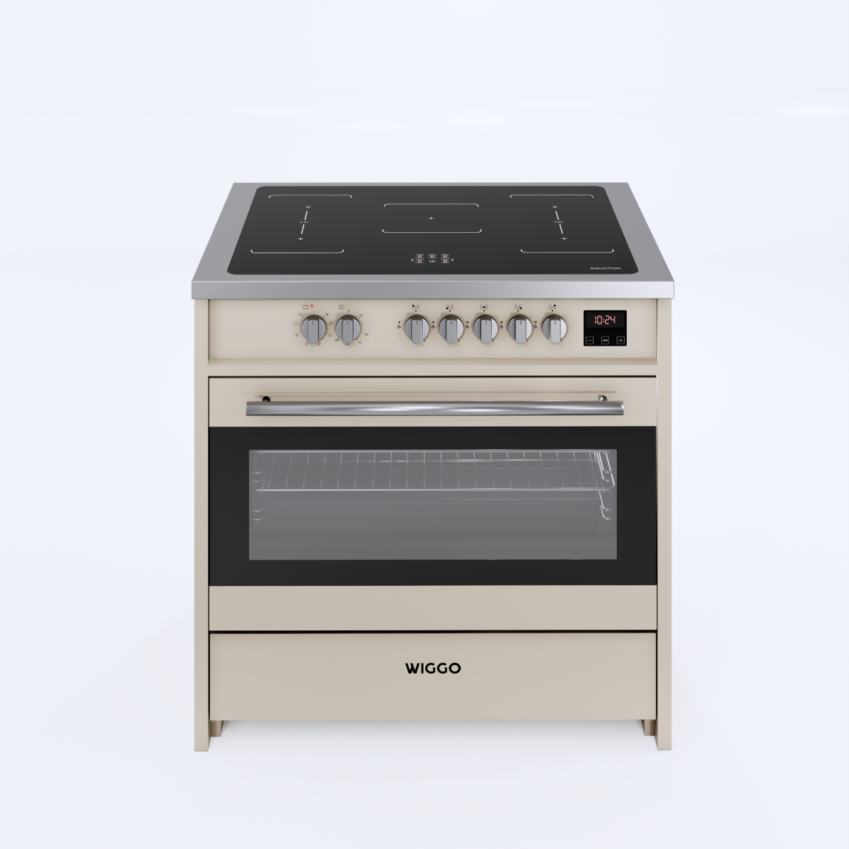Wiggo WIO-E921A(CX) – Inductie Fornuis – 90 cm – 2 fasen (7.6 kW) – Oven 121L – 50-250°C – Metaal – Crème
