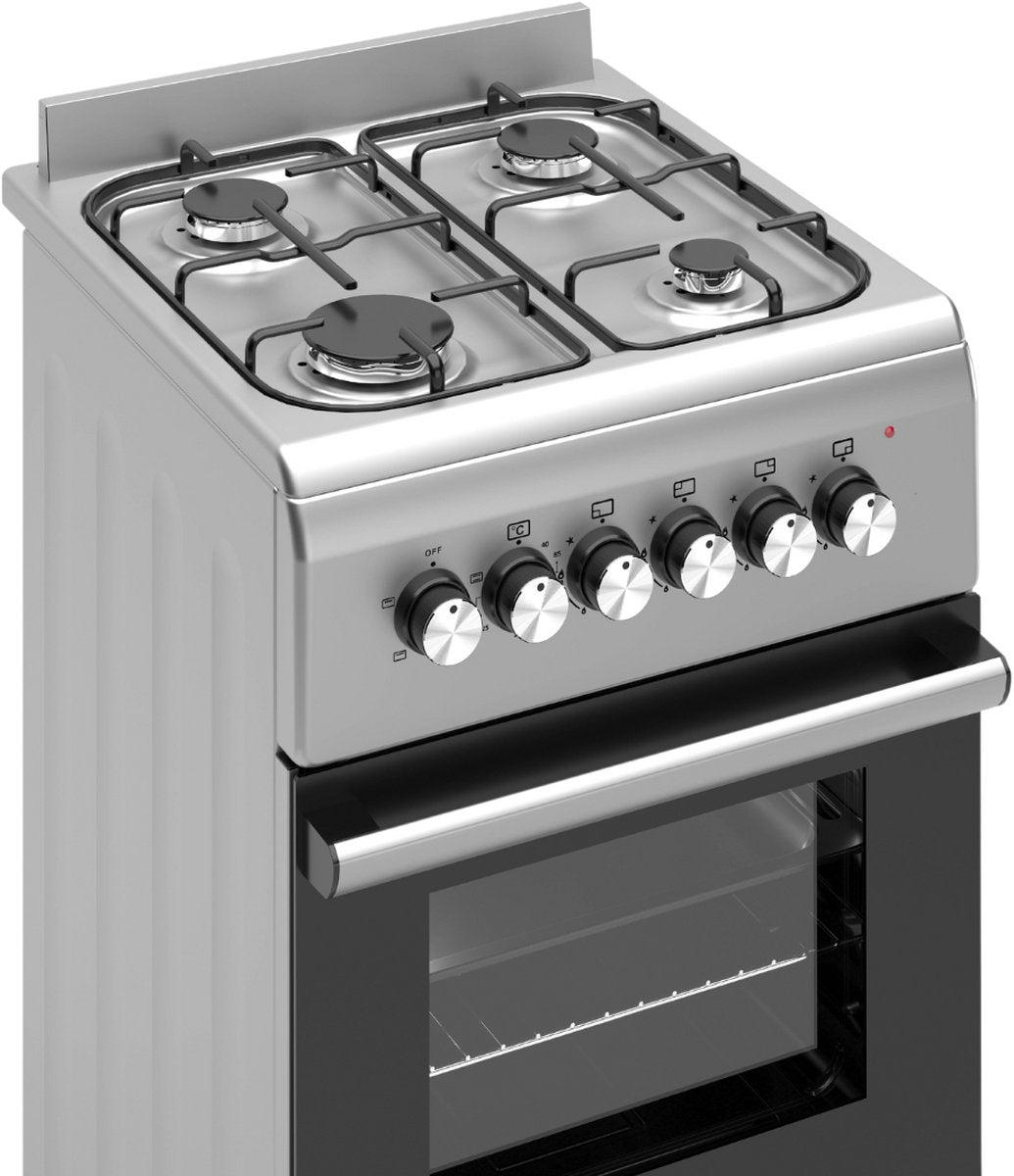 Wiggo WO-E503A(XX) Vrijstaande Gasfornuis - 50 cm - Roestvrijstaal