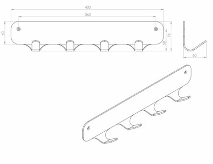 Gorillz Rounded Four - Wandkapstok - Industrieel metaal - 4 haken - Turqoise