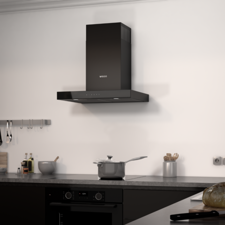 Wiggo - WE-A641T(B) - Wallmount - T-Model - Chimney Hood - 60cm - Black