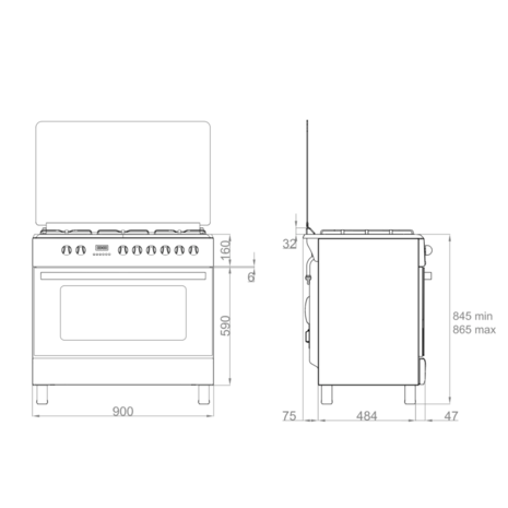 Wiggo WO-E909R(BB) Serie 9 - Gasfornuis - Zwart