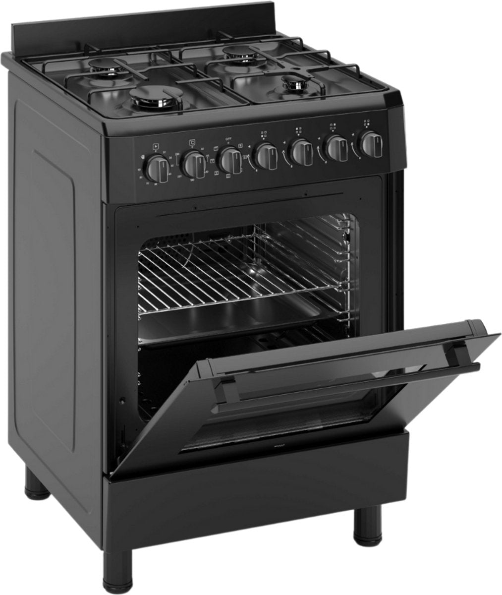 Wiggo WO-E605R(BB) – Vrijstaand Gasfornuis – 60 cm – 4 Gaspitten – Oven 66L – Energieklasse B – 5 Jaar Garantie – Zwart