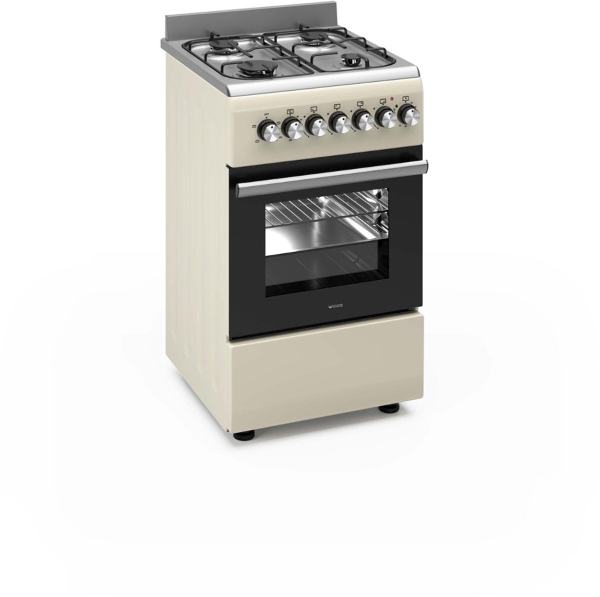Wiggo WO‑E505R(CX)-2 Vrijstaande Gasfornuis - 50 cm - Creme met 4 kookzones en elektrische oven.
