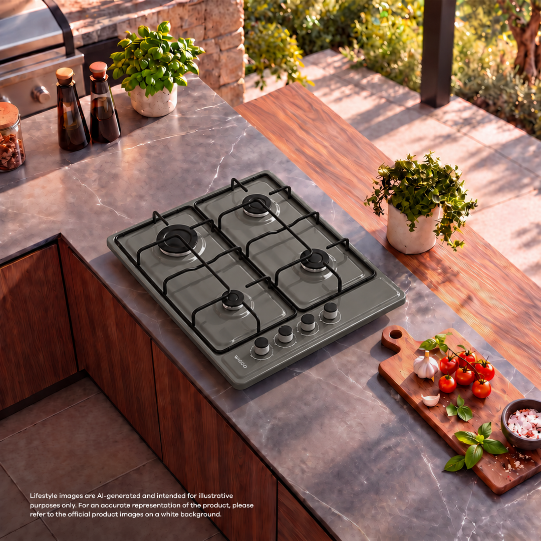 Plaque de cuisson à gaz autoportante Wiggo WK-GV804T - 60 cm - Titane