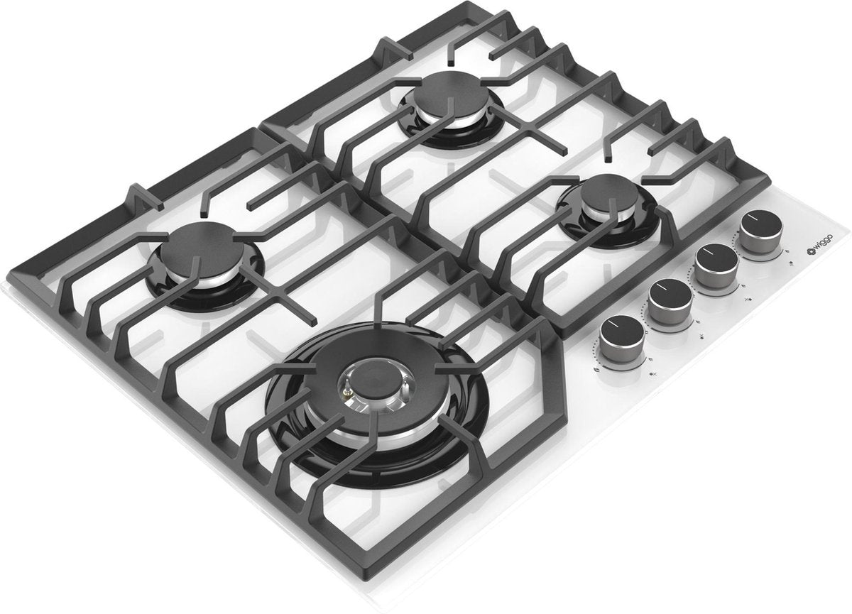 Wiggo WH-G634GL(W)-2 Inbouw Gaskookplaat - 60 cm - Wit met 5 gaspitten en elektronische vonkontsteking