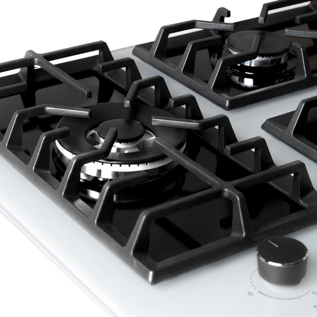 Wiggo WH-G935GR(W)-2 Inbouw Gaskookplaat - 90 cm - Wit met wokbrander en stevige gietijzeren pannendragers.