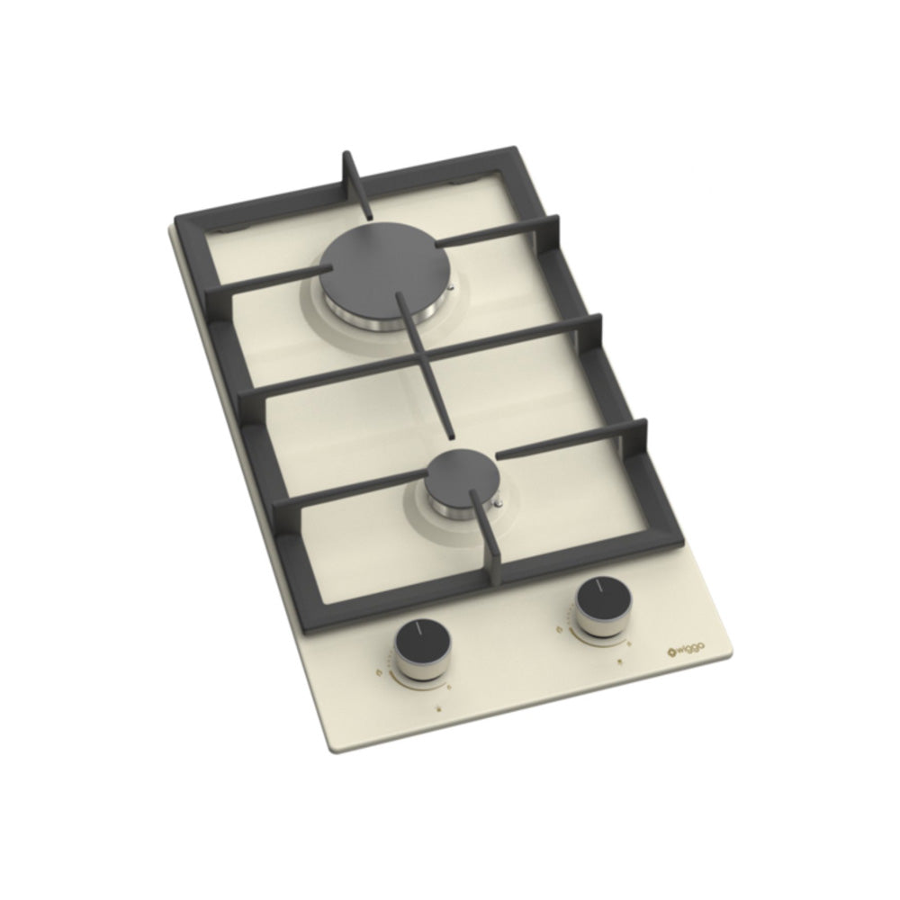 Wiggo WH-G332RD(C) - Inbouw Gaskookplaat - 30 cm - 2 Kookzones - Gietijzeren pannendragers - 5 jaar garantie - Crème Geëmailleerd