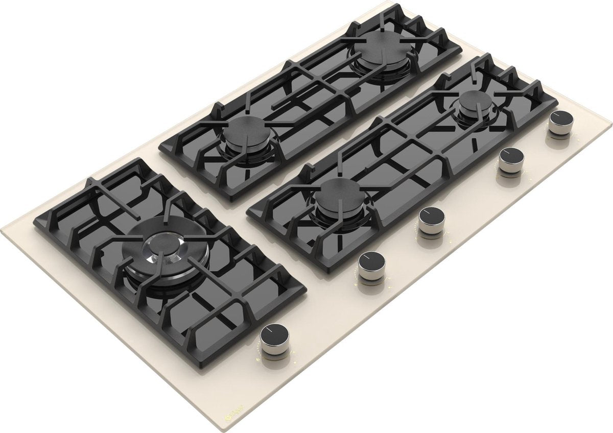 Plaque de cuisson à gaz encastrable Wiggo WH-G935GR(C)-2 - 90 cm - Crème
