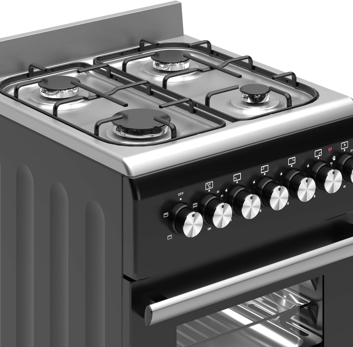 Wiggo WO‑E505R(BX)-2 Vrijstaande Gasfornuis - 50 cm - Zwart met 4 kookzones en elektrische oven.