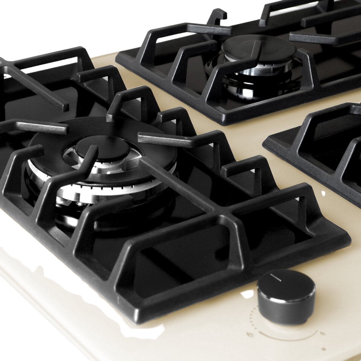 Wiggo WH-G935GR(C)-2 Inbouw Gaskookplaat - 90 cm - Creme met wokbrander en zwarte gietijzeren gasten.