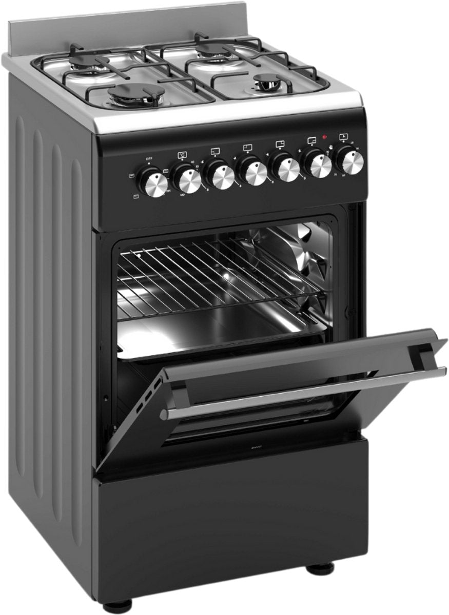 Wiggo WO‑E505R(BX) Vrijstaande Gasfornuis - 50 cm - Zwart