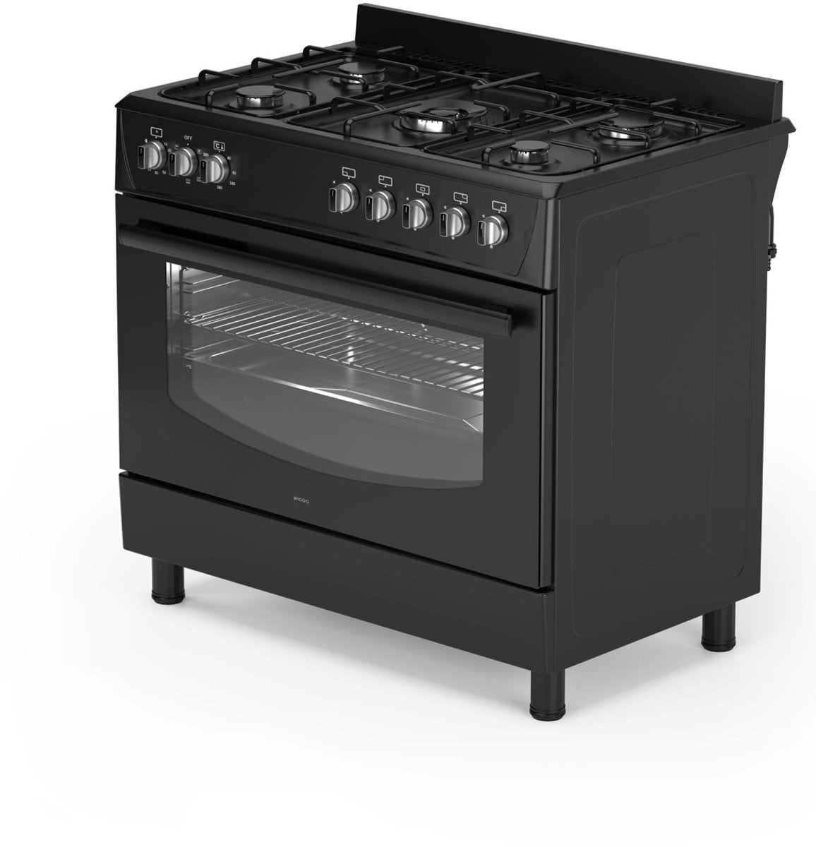 Wiggo WO‑E905R(BB)-2 Vrijstaande Gasfornuis - 90 cm - Zwart met 5 kookzones en elektrische oven