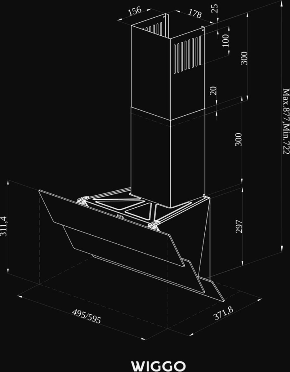 Wiggo WE-D633G(B) – Schuine Afzuigkap 60 cm – Zwart Triple Glas – LED Verlichting – Touch Control – 5 jaar garantie