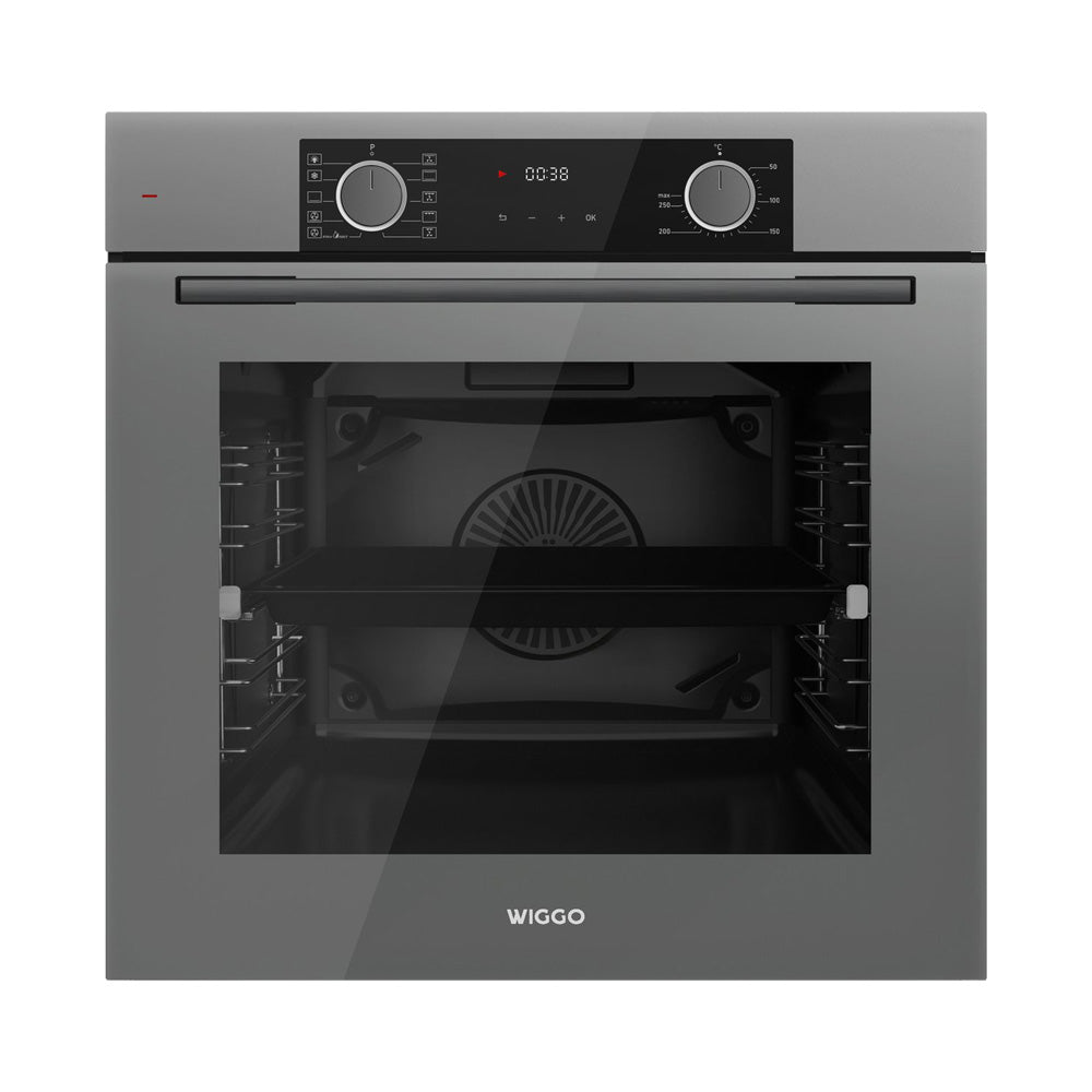 Wiggo WO-BFA610(G) - Inbouw heteluchtoven - 73L - Airfryer functie - Hetelucht - Soft Close deur - Telescooprails - Energieklasse A - Grijs - 5 jaar garantie