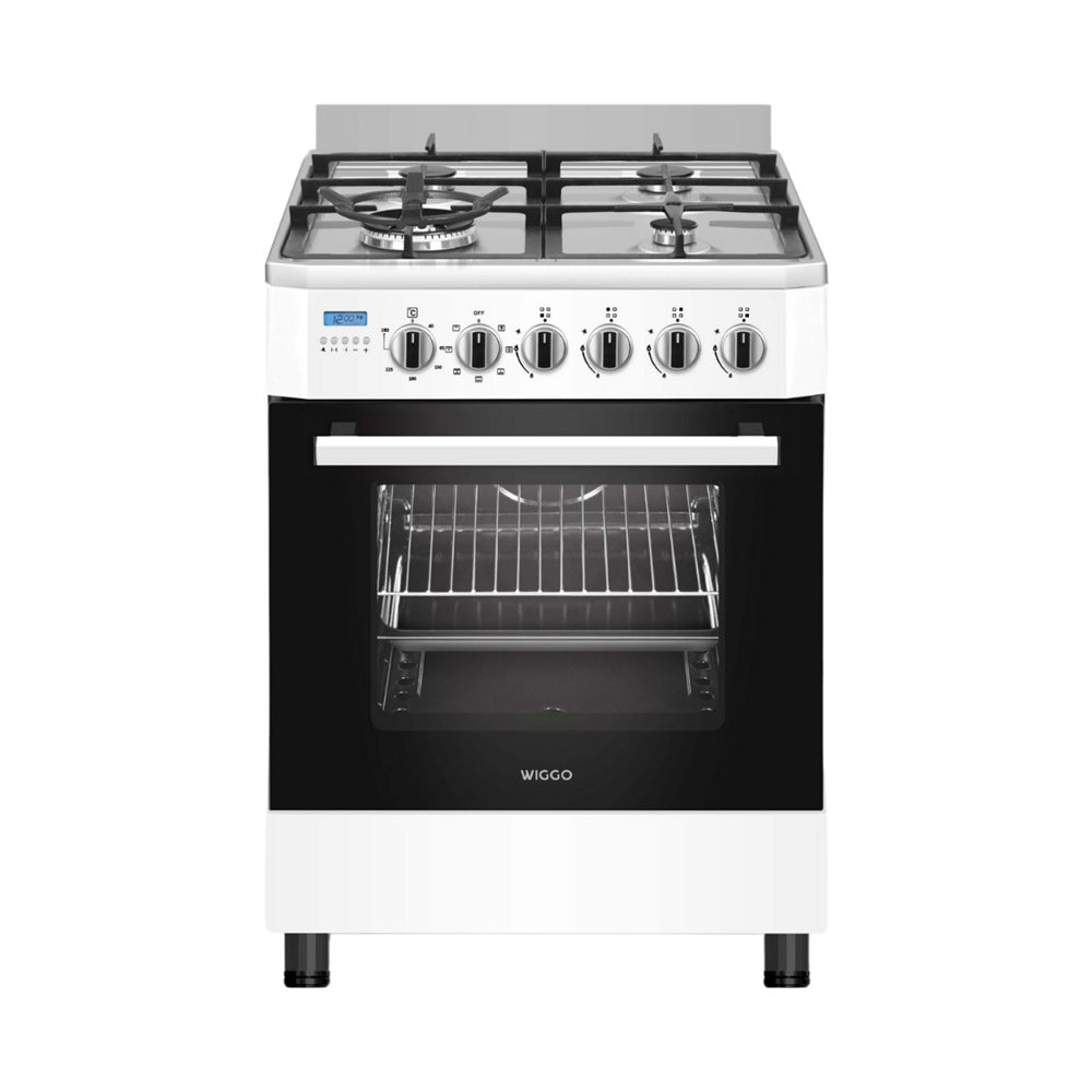 Wiggo - WO-E639R(WX) - Vrijstaand - Gasfornuis - Wok - 60 cm - 66 Liter - 4 pitten - Energieklasse B - 5 jaar garantie - Wit Rvs