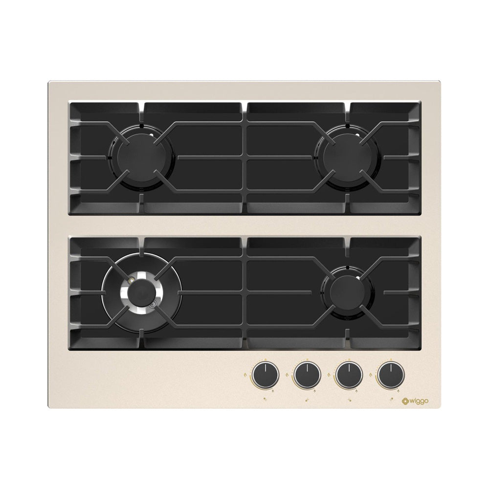 Plaque de cuisson à gaz encastrable Wiggo WH-G634GR(C)-2 - 60 cm - Crème