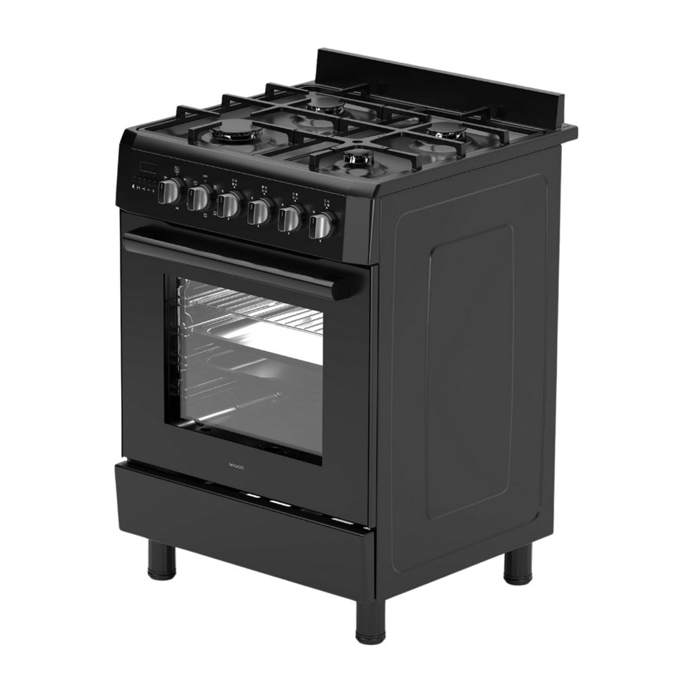 Wiggo WO-E609R(BB)-2 Vrijstaande Gasfornuis - 60 cm - Zwart met gasbranders en heteluchtoven.