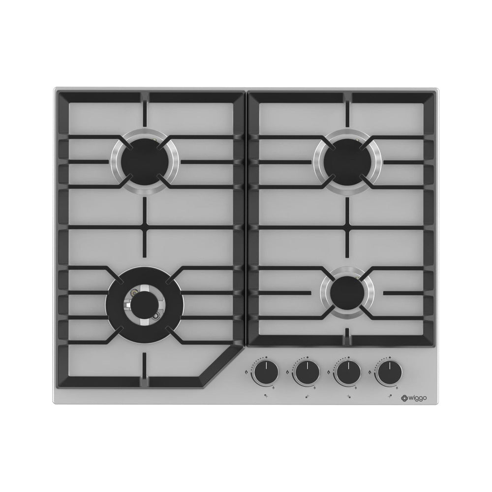 Plaque de cuisson à gaz encastrable Wiggo WH-G634RL(X)-2 - 60 cm - Acier inoxydable