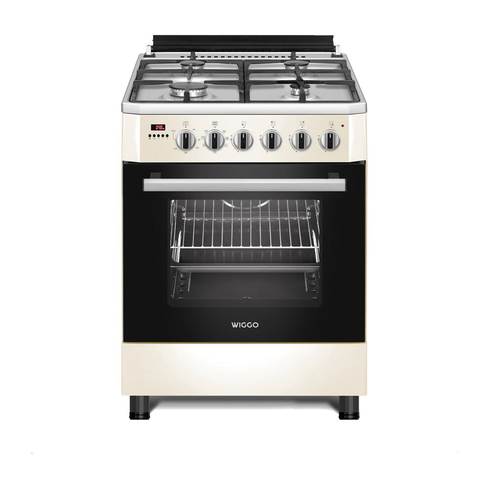 Wiggo - WO-E609R(CV) - Vrijstaand - Gasfornuis - Serie 9 - 60 cm - 66 Liter - 4 pitten - Energieklasse B - 5 jaar garantie - Creme Rvs