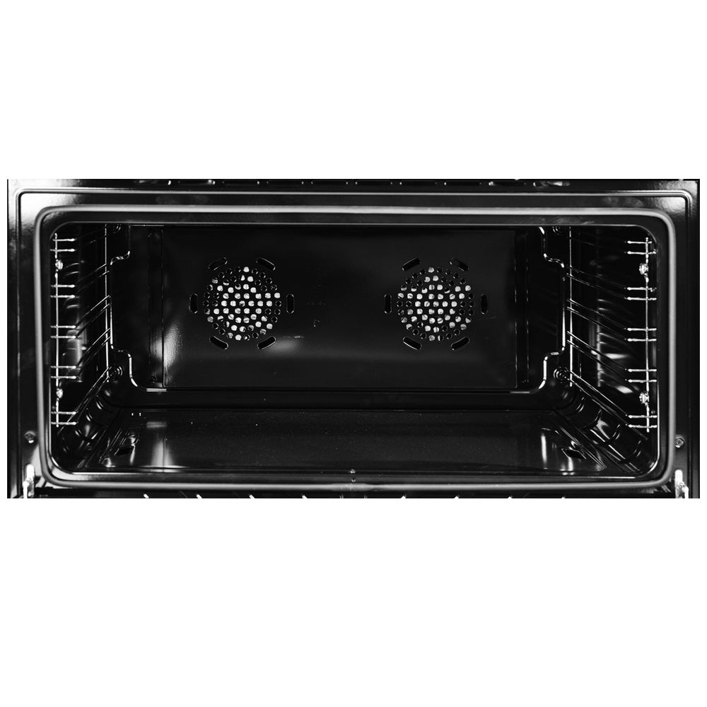 Wiggo WO-E906B(BX) Vrijstaande Gasfornuis - 90 cm - Zwart oven interieur met ventilatoren.