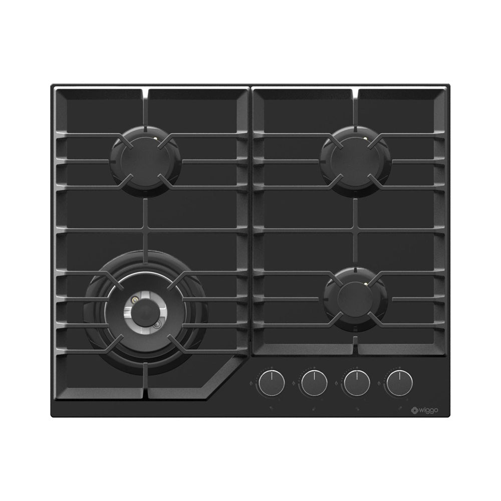 Wiggo WH-G634GL(B)-2 Inbouw Gaskookplaat - 60 cm - Zwart met Wok en elektronische vonkontsteking