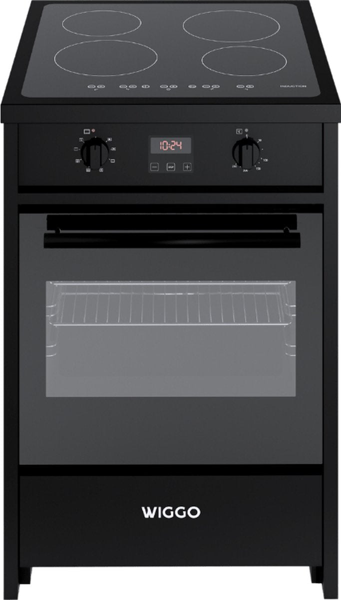 Wiggo WIO-E621A(BB) – Inductie Fornuis – 60 cm – 2 fasen (7.6 kW) – Oven 55L – 50-250°C – Metaal – Zwart
