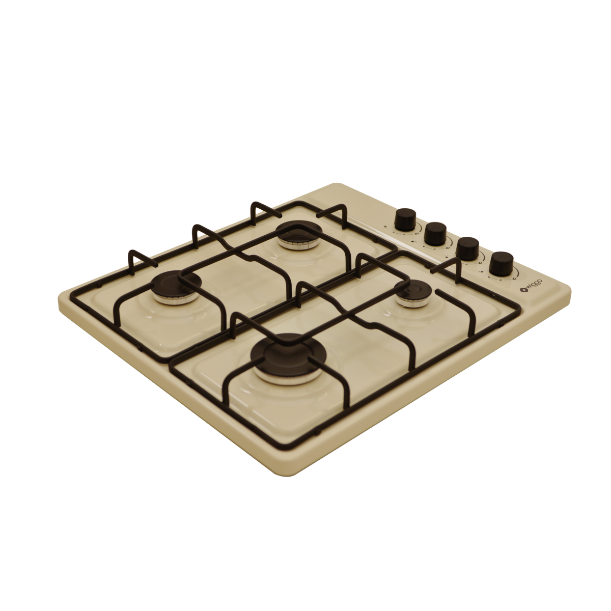 Wiggo WH-G604F(C) Vrijstaande Gaskookplaat - 60 cm - Creme met vier branders en robuuste pannendragers.