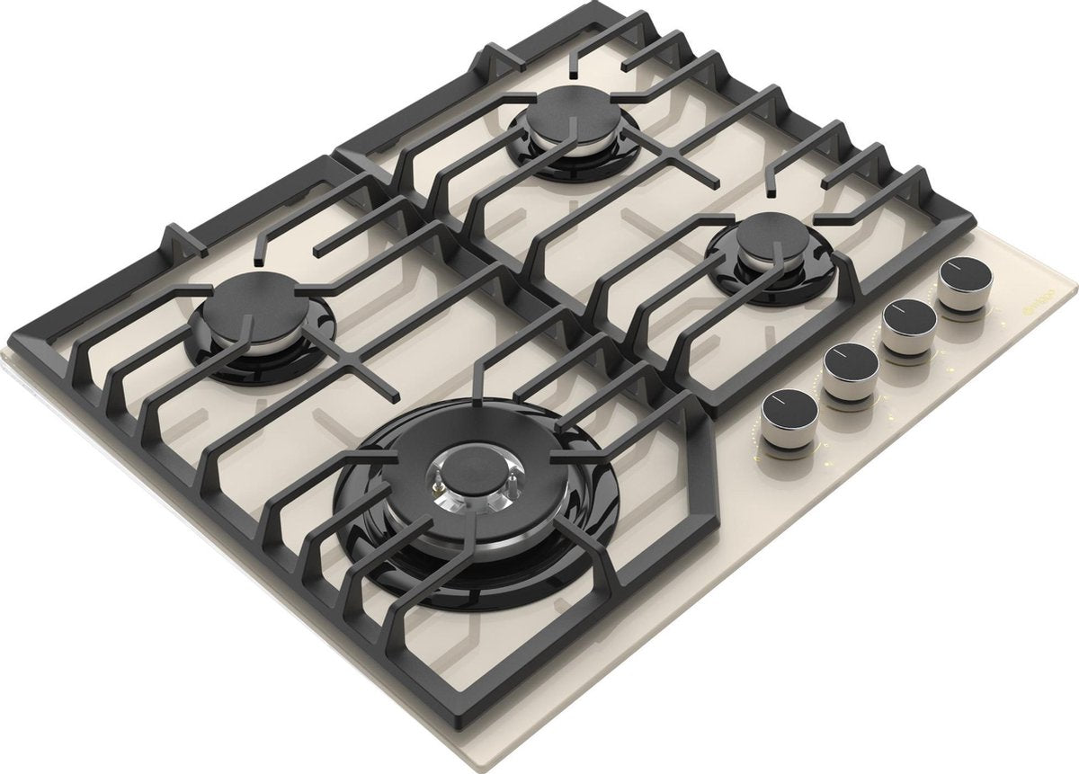 Plaque de cuisson à gaz encastrable Wiggo WH-G634GL(C)-2 - 60 cm - Crème