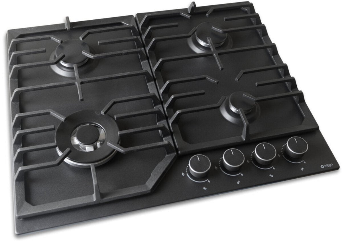 Wiggo WH-G634RL(B)-2 Inbouw Gaskookplaat - 60 cm - Zwart met vier gaspitten en elektronische vonkontsteking.