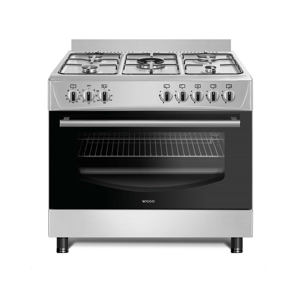 Wiggo WO-E903R(XX) - Gasfornuis - 5 Kookzones - 5 Ovenstanden - Wokbrander - Timer - 5 Jaar Garantie - Roestvrijstaal
