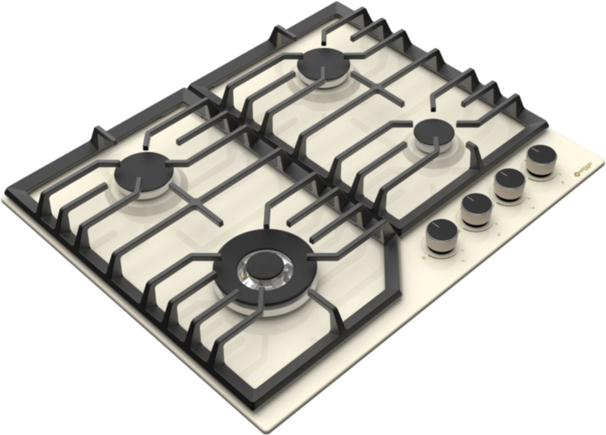 Plaque de cuisson à gaz encastrable Wiggo WH-G634RL(C) - 60 cm - Crème