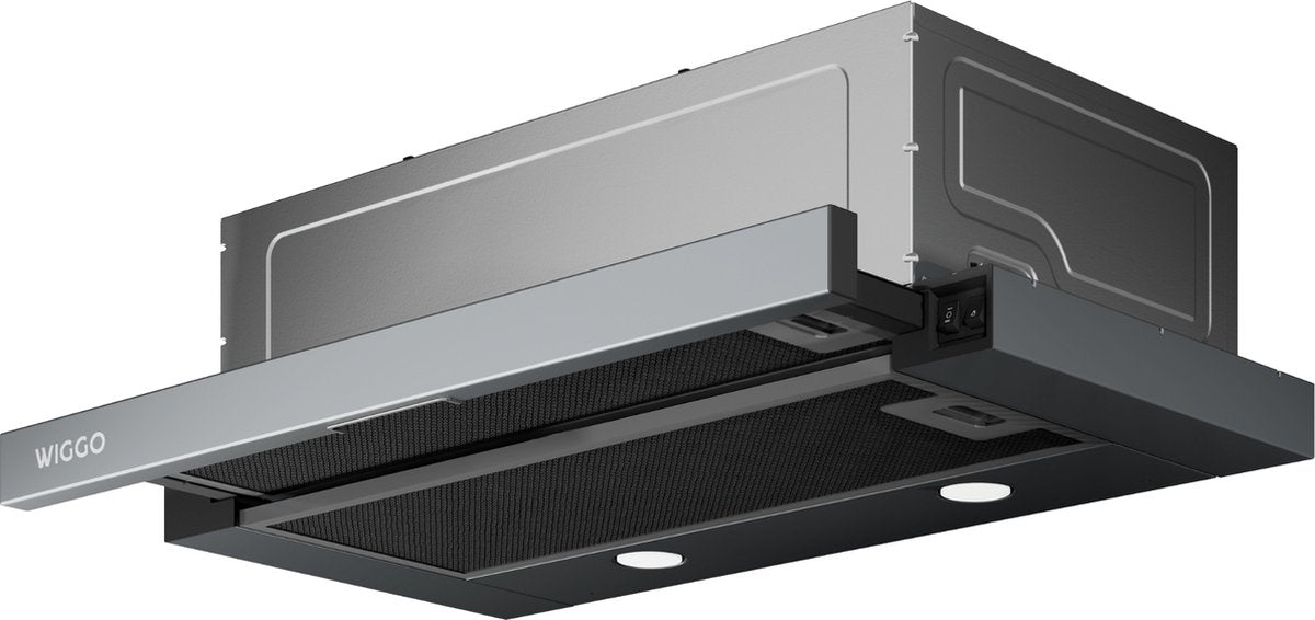 Wiggo WE-D620B(G) Vlakscherm afzuigkap - 60cm - 300m³/h - 2 standen - Energieklasse D - Grijs - Koolstoffilters meegeleverd