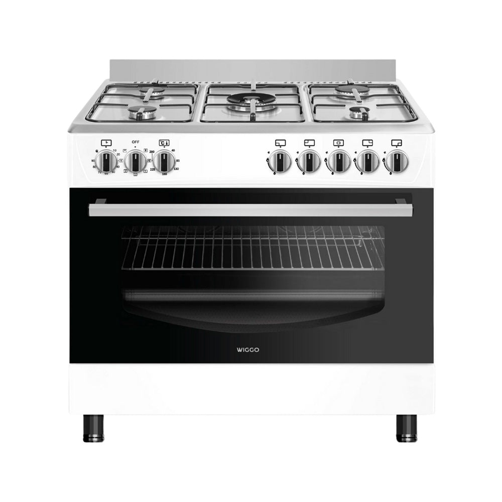 Wiggo WO-E903R(WX) - Gasfornuis - 5 Kookzones - 5 Ovenstanden - Wokbrander - Timer - 5 Jaar Garantie - Wit
